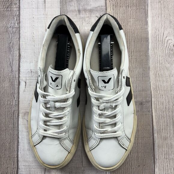 Veja Esplar Women's Size 7 Campos Leather Sneakers Lace Up Low Top White Black - Picture 4 of 15